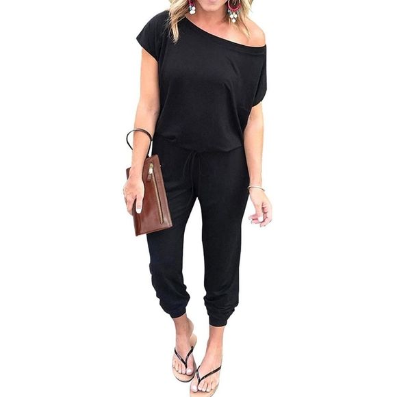Pants - Off Shoulder Elastic Waist Stretchy Long Romper Jumpsuit